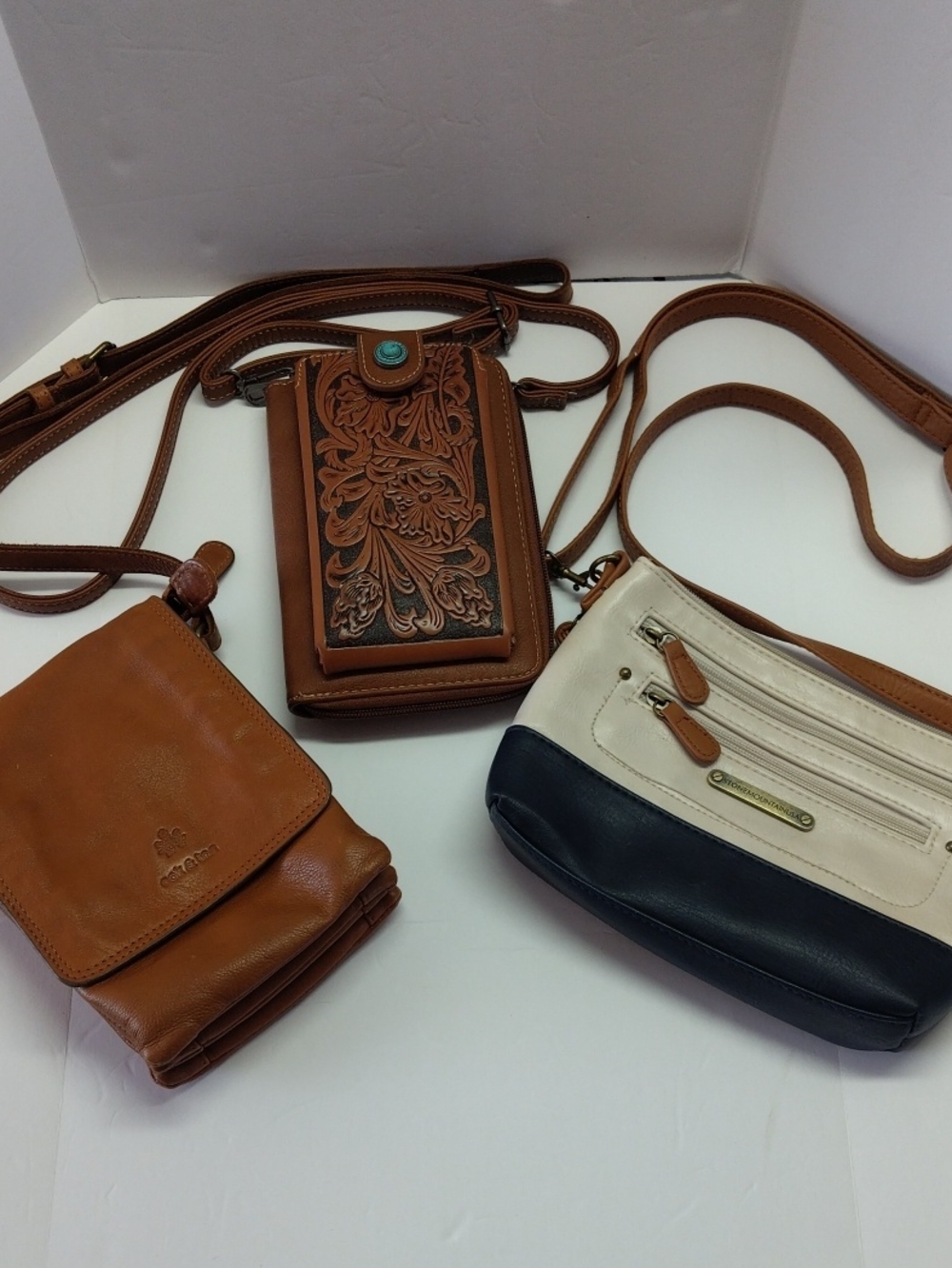 Montana West Tooled Brown Crossbody with Turquoise Snap Accent
